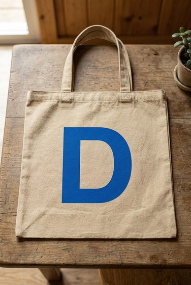 The letter D in the Quorvex font; color: blue.