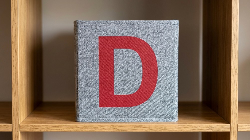 The letter D in the Lumequill font; color: red.