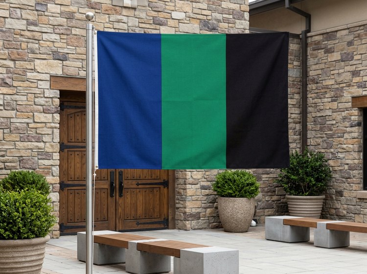 The national flag of Myravex; spatial: blue → green → black.