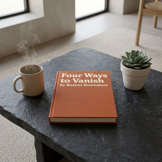 The book written by Kastrel Downmoor; text: Four Ways to Vanish.